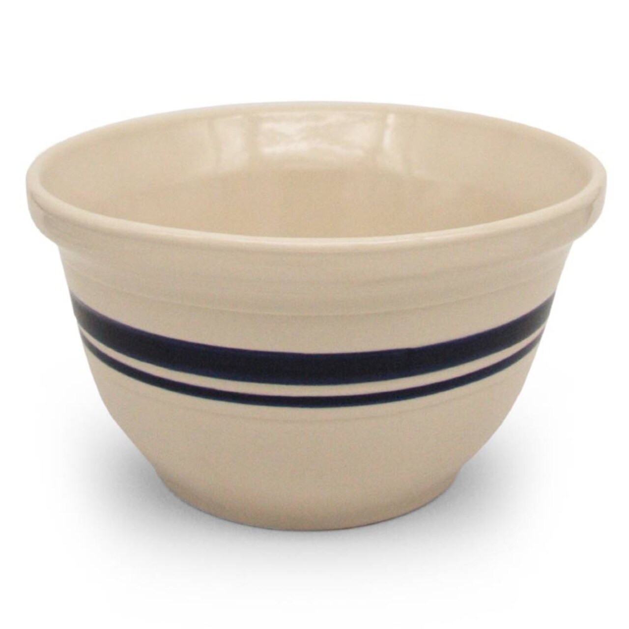 Ohio Stoneware Dominion Mixing Bowl Tan with Blue Stripe USA Made 8"